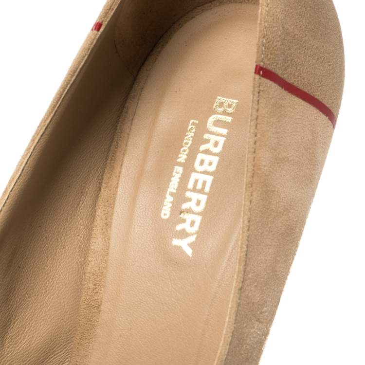 Pre Owned Burberry Beige Suede Leather Stripe Studded Ankle Cuff Pumps Size 39