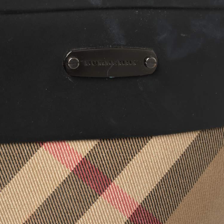 Pre Owned Burberry Black/Beige House Check Canvas And Rubber Clemence Rain Boots Size 36