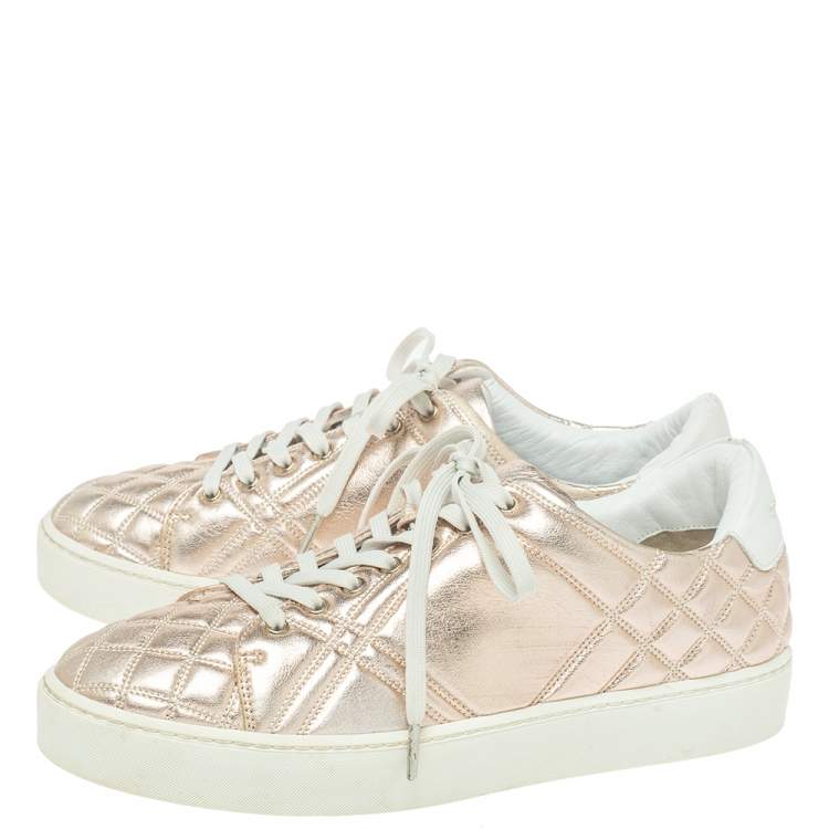 Pre Owned Burberry Metalic Pink Quilted Leather Westford Low Top Sneakers Size 37.5