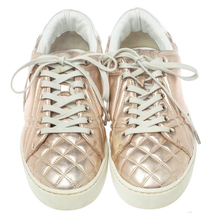 Pre Owned Burberry Metalic Pink Quilted Leather Westford Low Top Sneakers Size 37.5