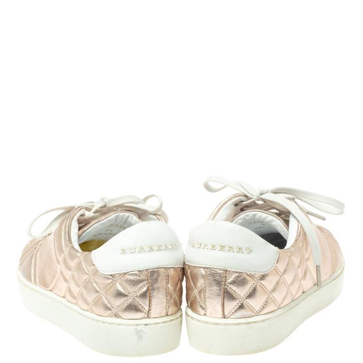 Pre Owned Burberry Metalic Pink Quilted Leather Westford Low Top Sneakers Size 37.5