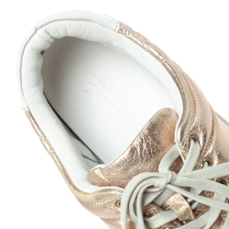 Pre Owned Burberry Metalic Pink Quilted Leather Westford Low Top Sneakers Size 37.5