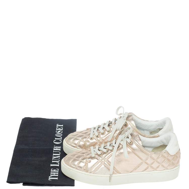 Pre Owned Burberry Metalic Pink Quilted Leather Westford Low Top Sneakers Size 37.5