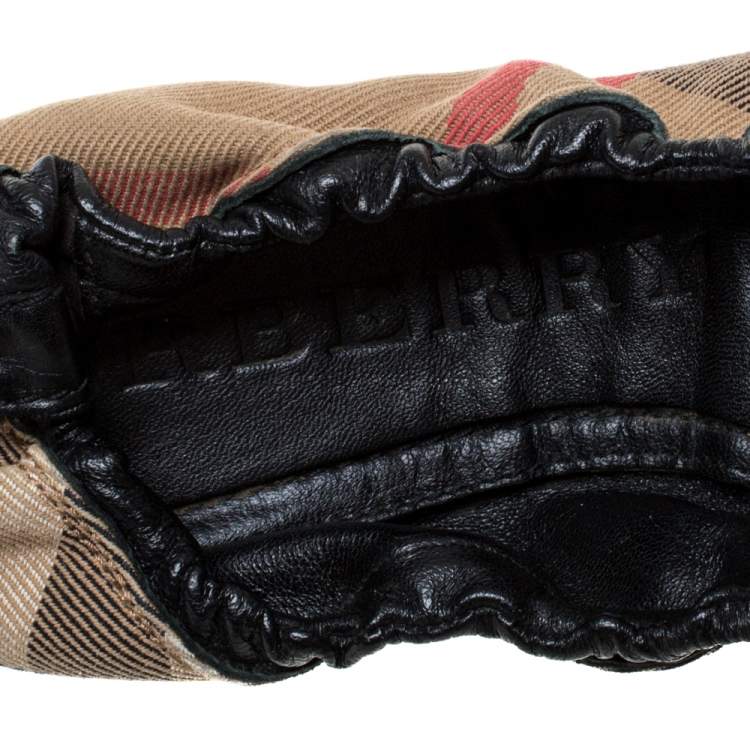 Pre Owned Burberry Novacheck Canvas and Leather Buckle Scrunch Ballet Flats Size 38