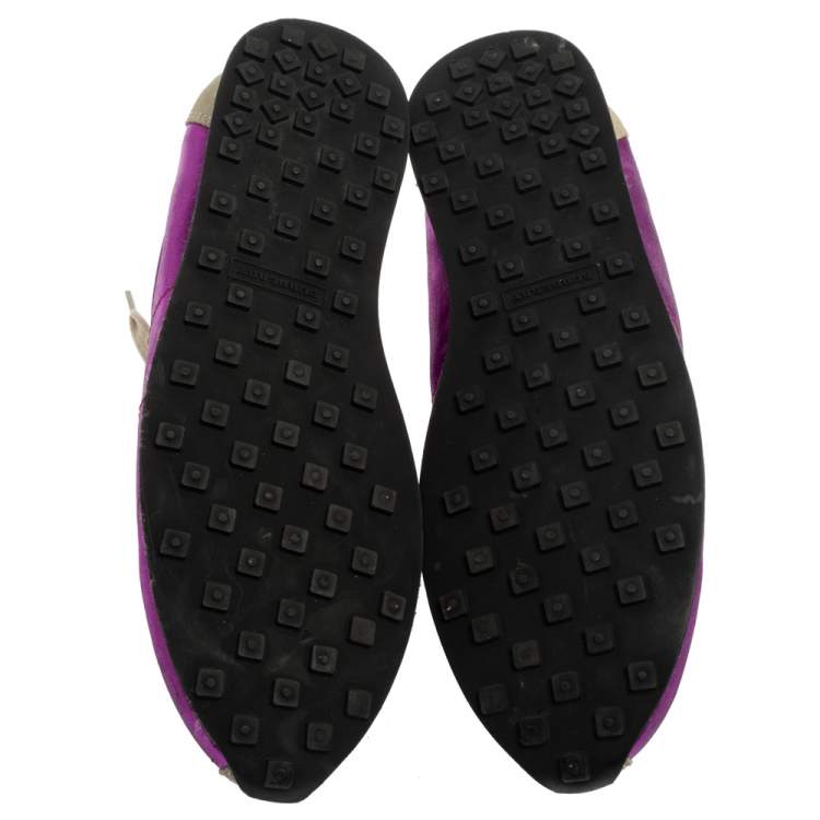 Pre Owned Burberry Purple/Grey Fabric And Suede Leather Trim Low Top Sneakers Size 39