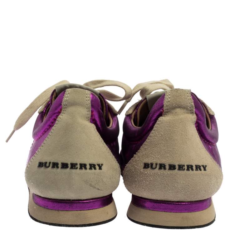 Pre Owned Burberry Purple/Grey Fabric And Suede Leather Trim Low Top Sneakers Size 39