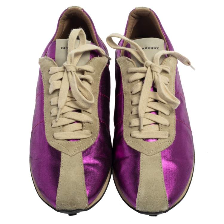 Pre Owned Burberry Purple/Grey Fabric And Suede Leather Trim Low Top Sneakers Size 39