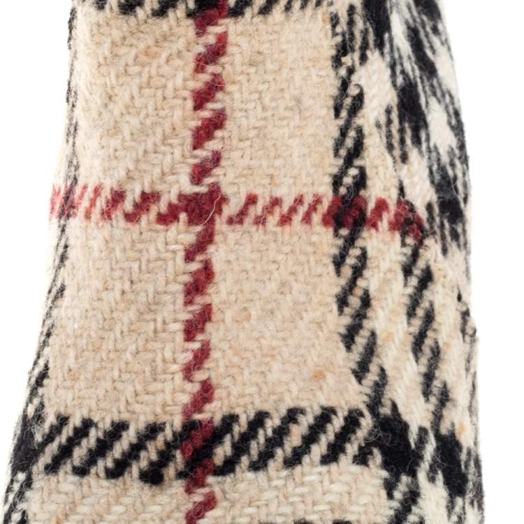 Pre Owned Burberry Beige Nova Check Tweed Fabric Ankle Booties Size 37.5