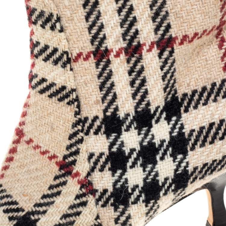 Pre Owned Burberry Beige Nova Check Tweed Fabric Ankle Booties Size 37.5