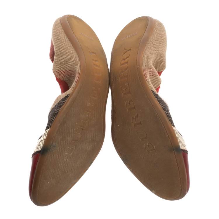 Pre Owned Burberry Beige House Check Canvas And Leather Scrunch Ballet Flats Size 41