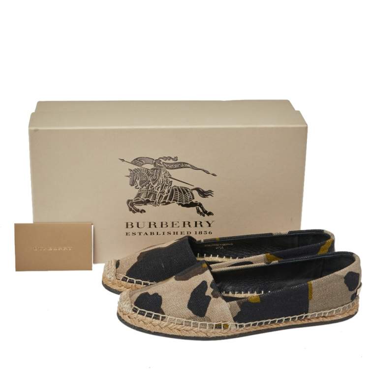 Pre Owned Burberry Beige Camo Print Canvas Slip on Espadrilles Size 37.5