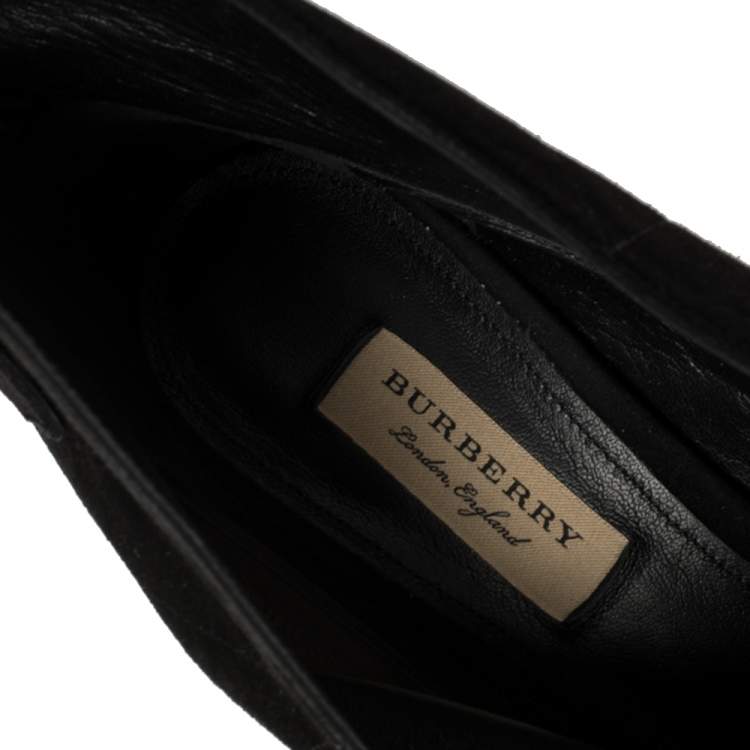 Pre Owned Burberry Black Suede V Neck Peep Toe Booties Size 39