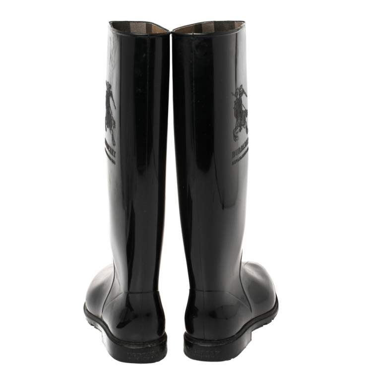 Pre Owned Burberry Black Rubber Knight Rain Boots Size 36