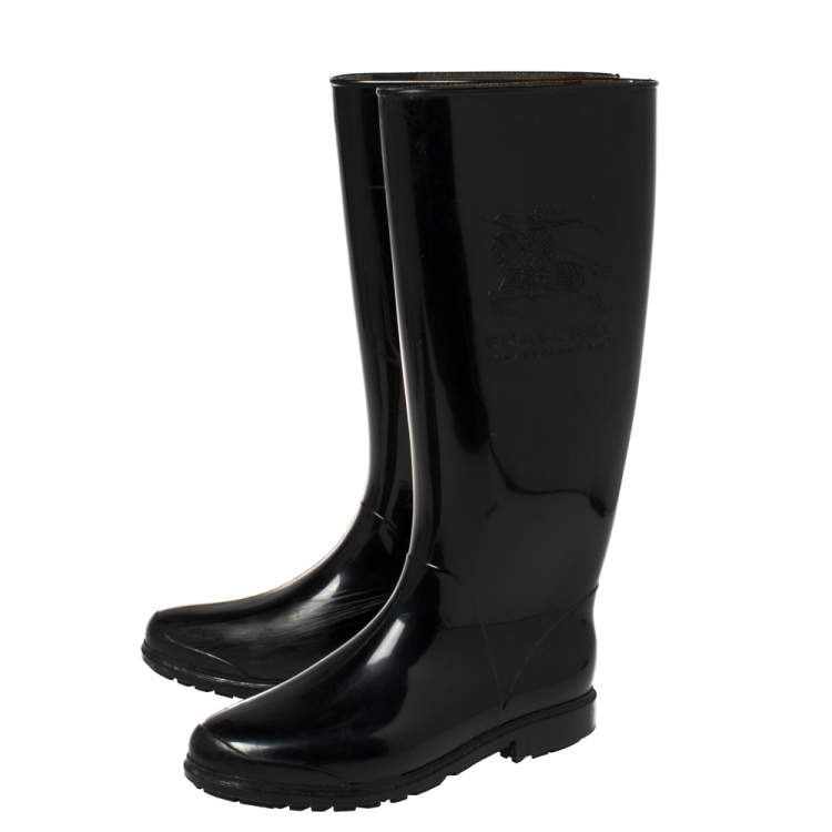 Pre Owned Burberry Black Rubber Knight Rain Boots Size 36
