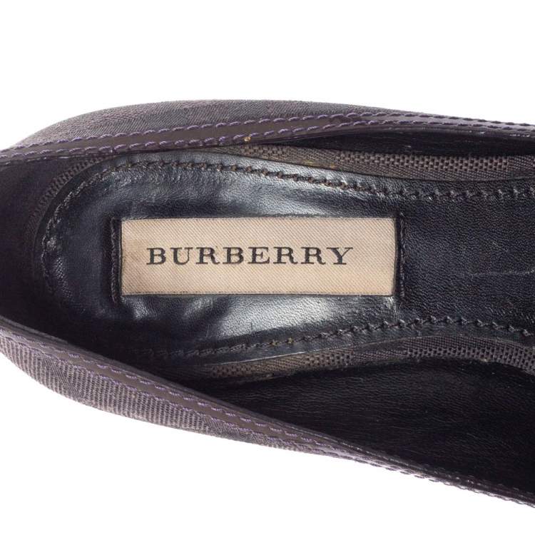 Pre Owned Burberry Black Canvas And Patent Leather Fringe Detail Pumps Size 36