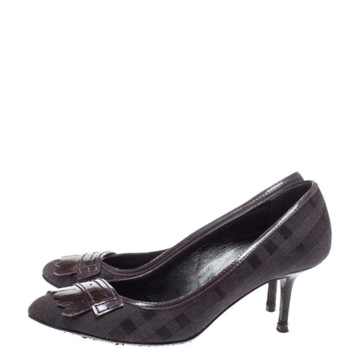 Pre Owned Burberry Black Canvas And Patent Leather Fringe Detail Pumps Size 36