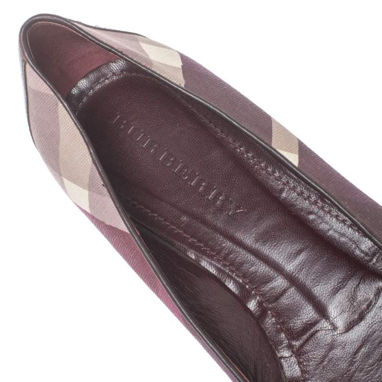 Pre Owned Burberry Purple Canvas And Leather Buckle Ballet Flats Size 38