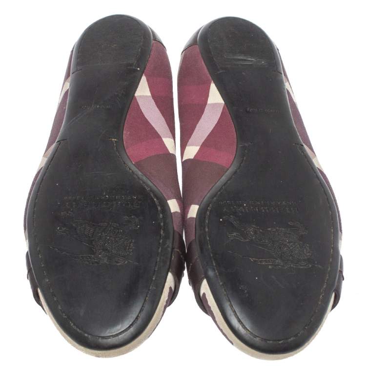 Pre Owned Burberry Purple Canvas And Leather Buckle Ballet Flats Size 38