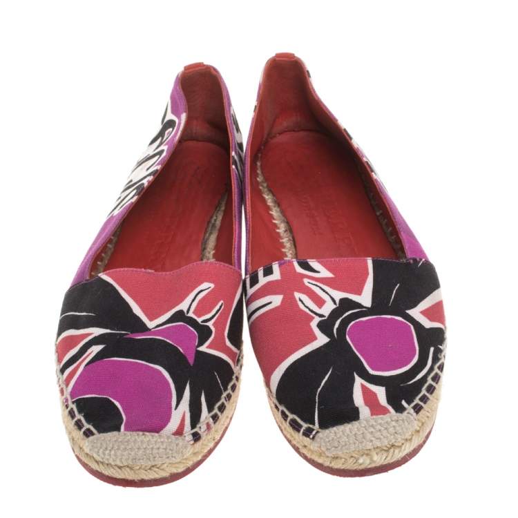 Pre Owned Burberry Multicolor Canvas Insects Of Britain Print Espadrille Flats Size 38.5