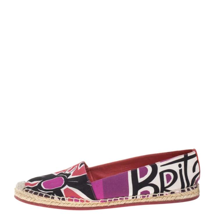 Pre Owned Burberry Multicolor Canvas Insects Of Britain Print Espadrille Flats Size 38.5