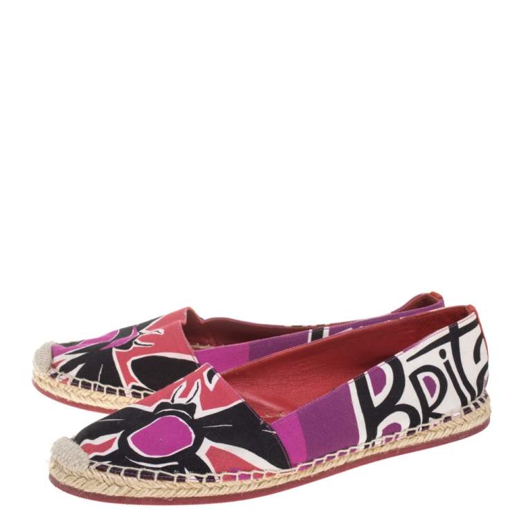 Pre Owned Burberry Multicolor Canvas Insects Of Britain Print Espadrille Flats Size 38.5