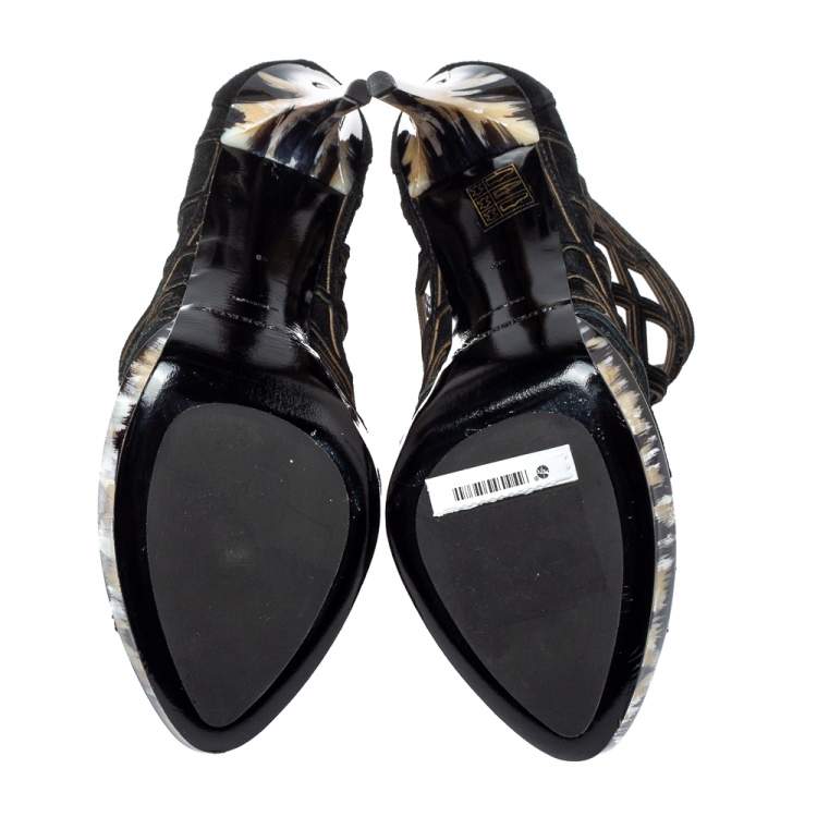 Pre Owned Burberry Black Suede Cutout Booties Size 40