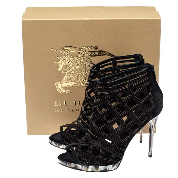 Pre Owned Burberry Black Suede Cutout Booties Size 40