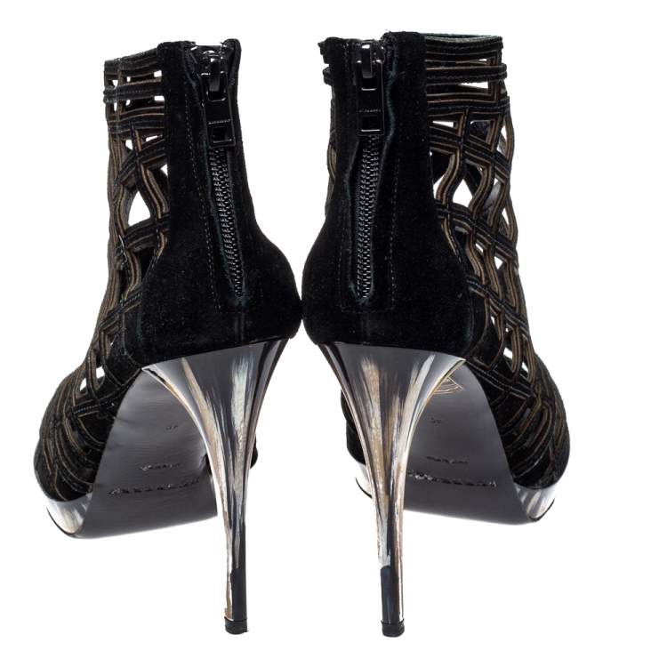 Pre Owned Burberry Black Suede Cutout Booties Size 40