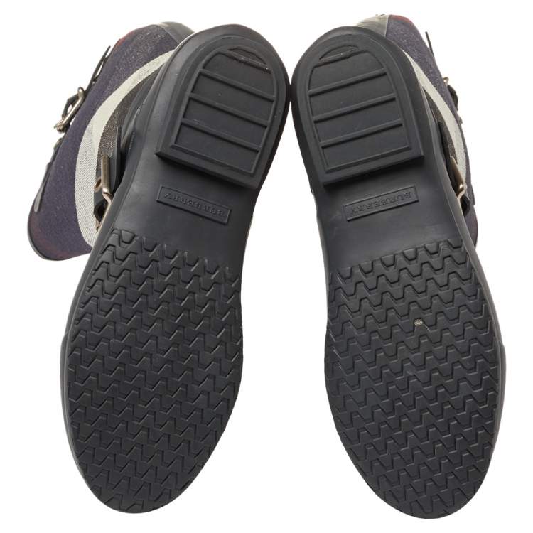 Pre Owned Burberry Black Rubber And Fabric Check Buckle Detail Rain Boots Size 38