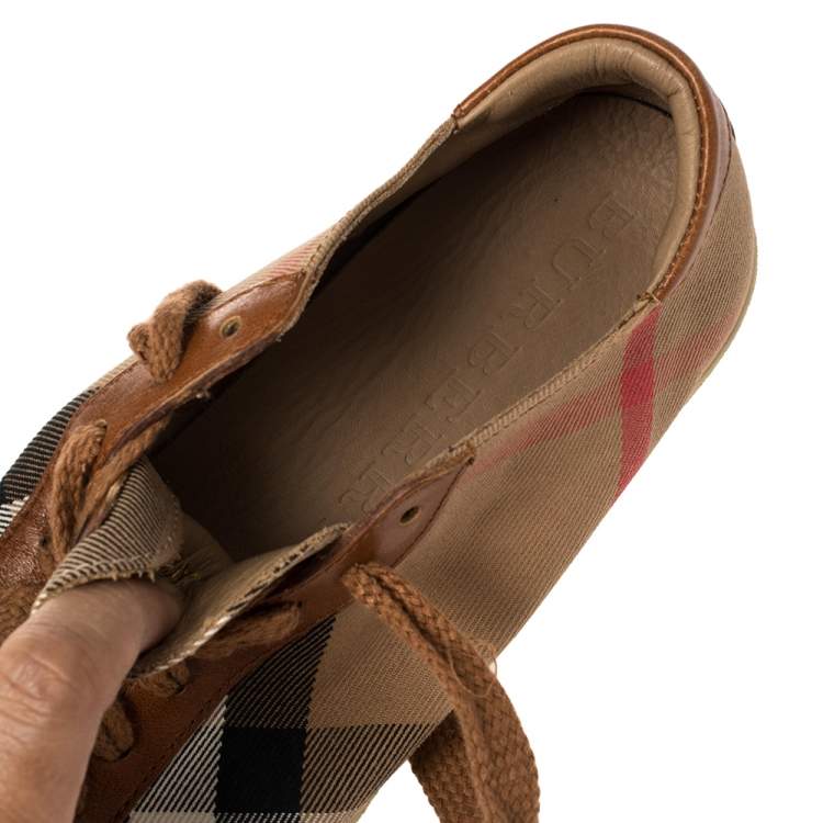 Pre Owned Burberry Brown/Beige Nova Check Canvas And Leather Plaid Sneakers Size 38
