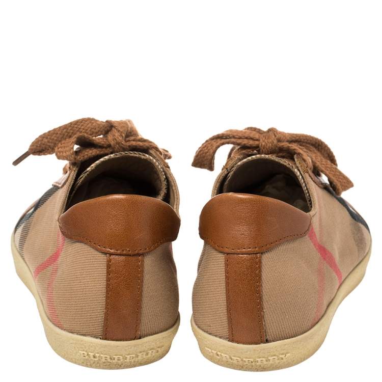 Pre Owned Burberry Brown/Beige Nova Check Canvas And Leather Plaid Sneakers Size 38