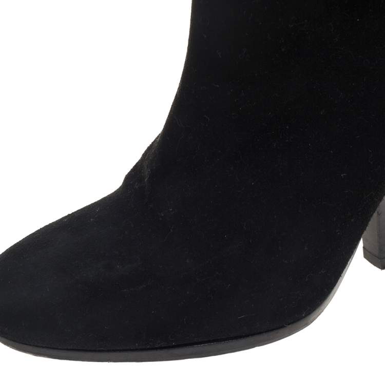 Pre Owned Burberry Black Suede Round Toe Wedge Heel Ankle Boots Size 39.5