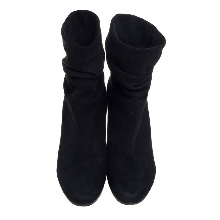 Pre Owned Burberry Black Suede Round Toe Wedge Heel Ankle Boots Size 39.5