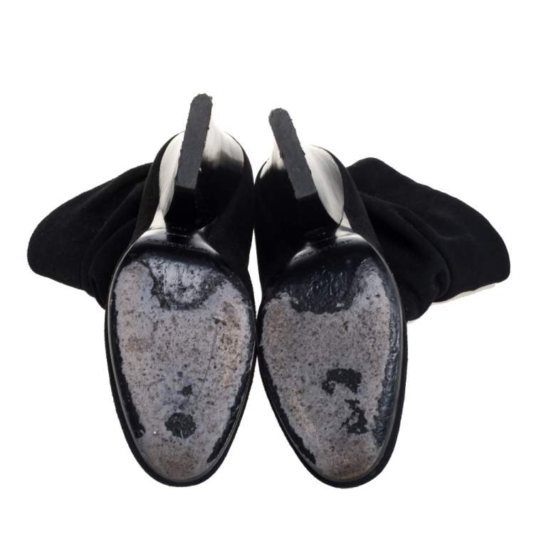 Pre Owned Burberry Black Suede Round Toe Wedge Heel Ankle Boots Size 39.5