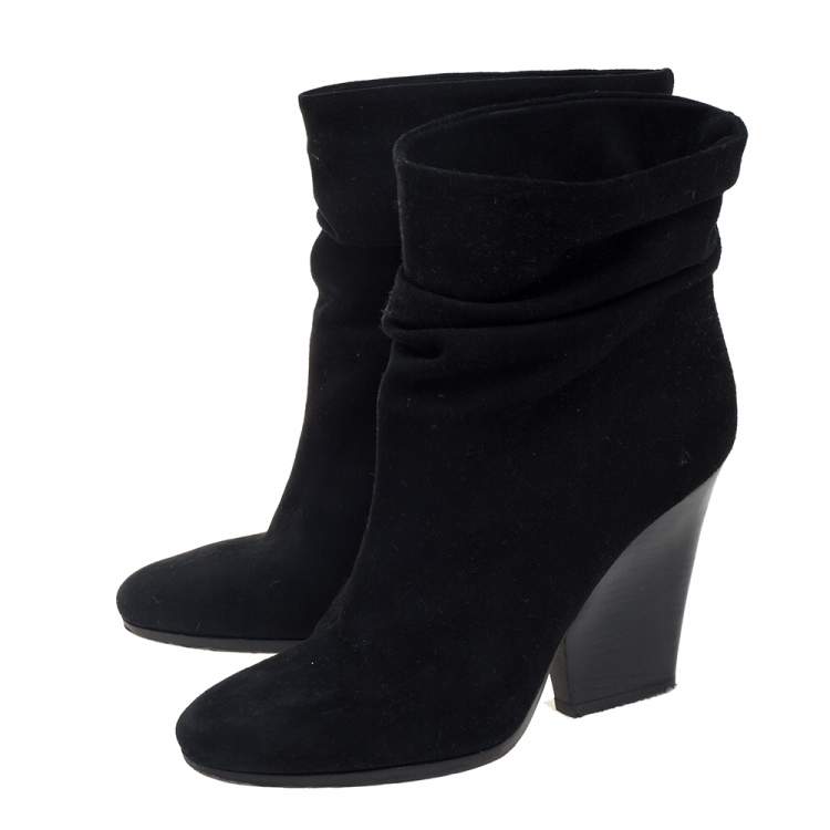 Pre Owned Burberry Black Suede Round Toe Wedge Heel Ankle Boots Size 39.5