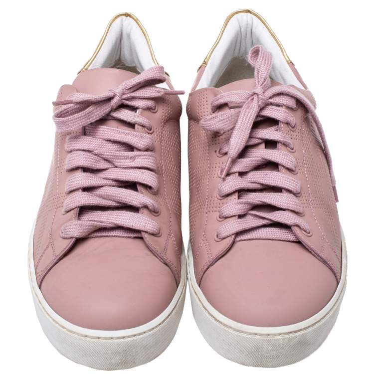 Pre Owned Burberry Pink Perforated Leather Westford Low Top Sneakers Size 38.5