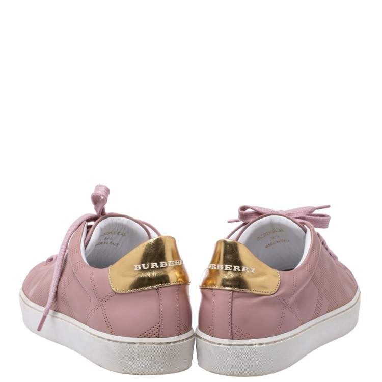 Pre Owned Burberry Pink Perforated Leather Westford Low Top Sneakers Size 38.5
