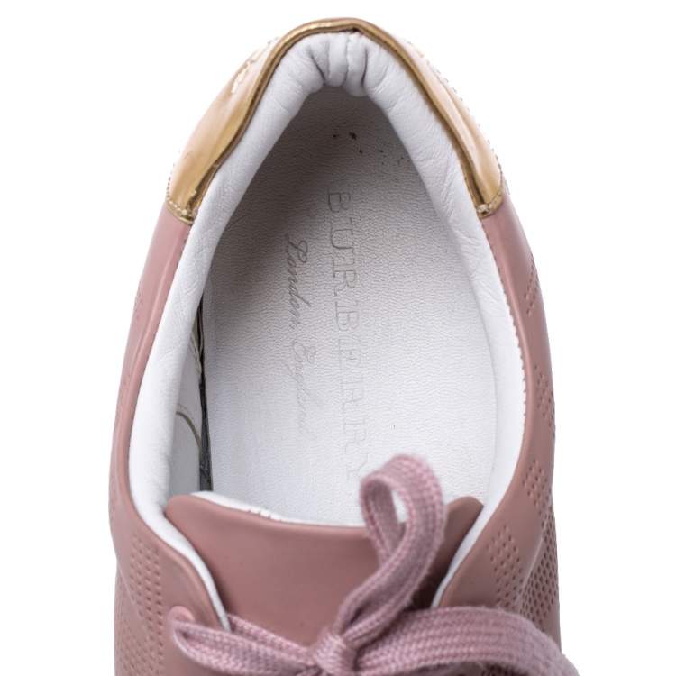 Pre Owned Burberry Pink Perforated Leather Westford Low Top Sneakers Size 38.5
