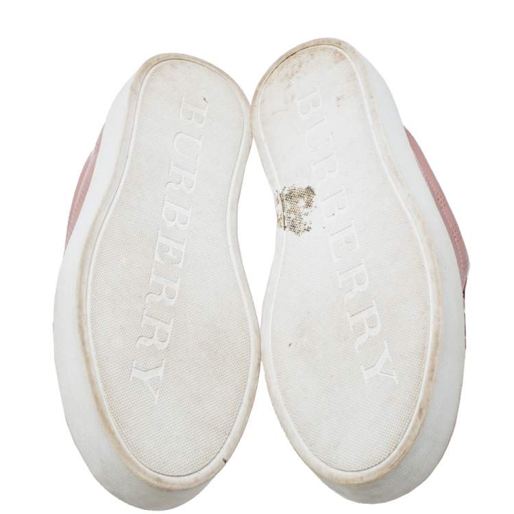 Pre Owned Burberry Pink Perforated Leather Westford Low Top Sneakers Size 38.5