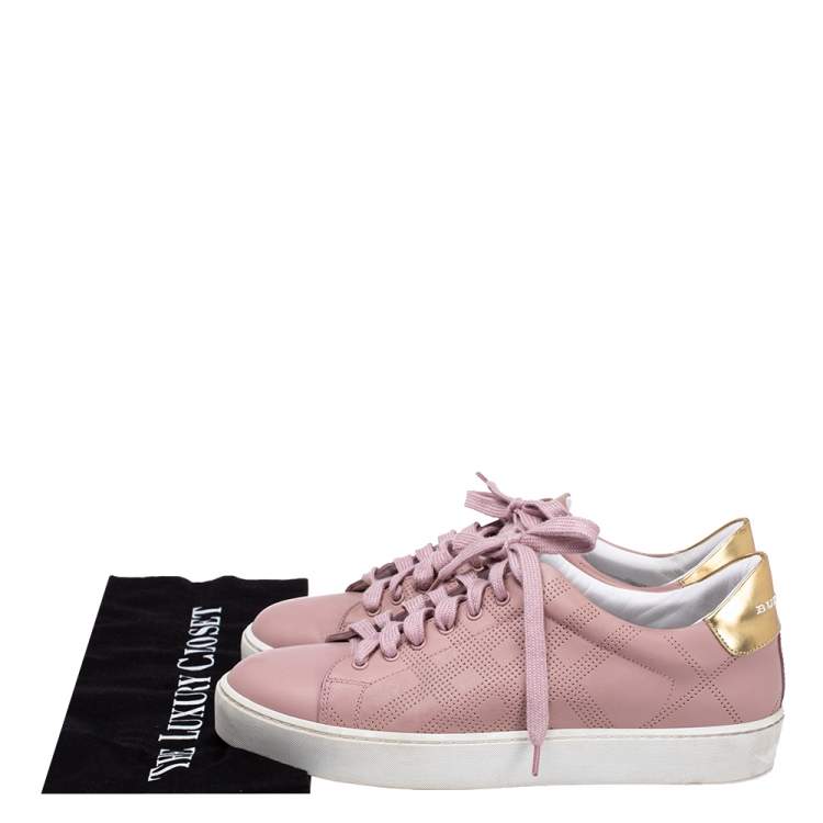Pre Owned Burberry Pink Perforated Leather Westford Low Top Sneakers Size 38.5