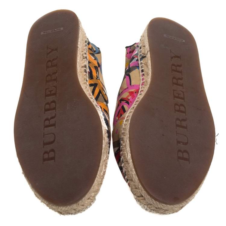 Pre Owned Burberry Multicolor Canvas Espadrille Flats Size 38.5