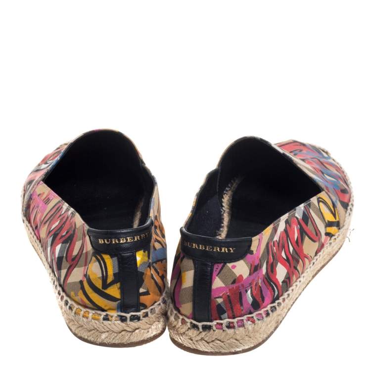 Pre Owned Burberry Multicolor Canvas Espadrille Flats Size 38.5