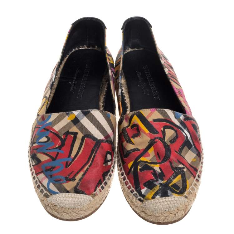 Pre Owned Burberry Multicolor Canvas Espadrille Flats Size 38.5