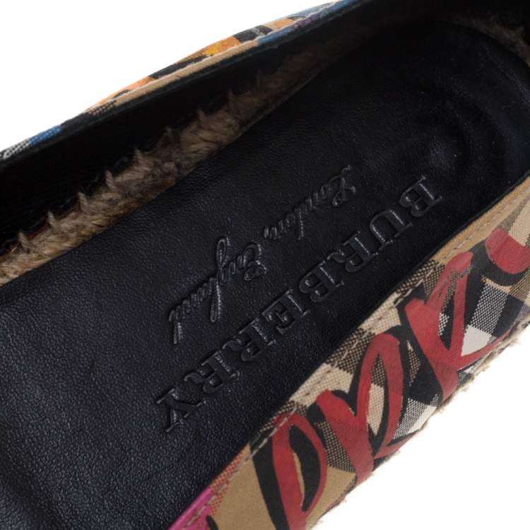 Pre Owned Burberry Multicolor Canvas Espadrille Flats Size 38.5