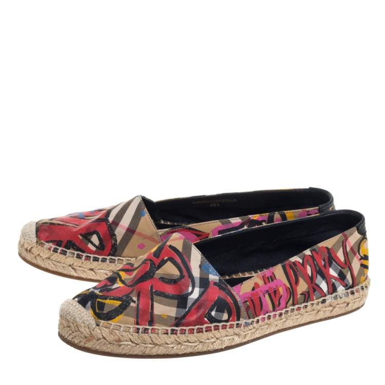 Pre Owned Burberry Multicolor Canvas Espadrille Flats Size 38.5