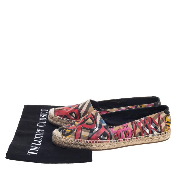 Pre Owned Burberry Multicolor Canvas Espadrille Flats Size 38.5