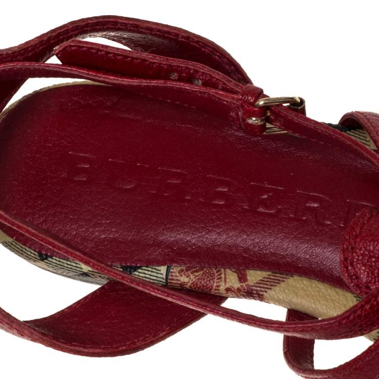 Pre Owned Burberry Red Leather T Strap Thong Flat Sandals Size 39