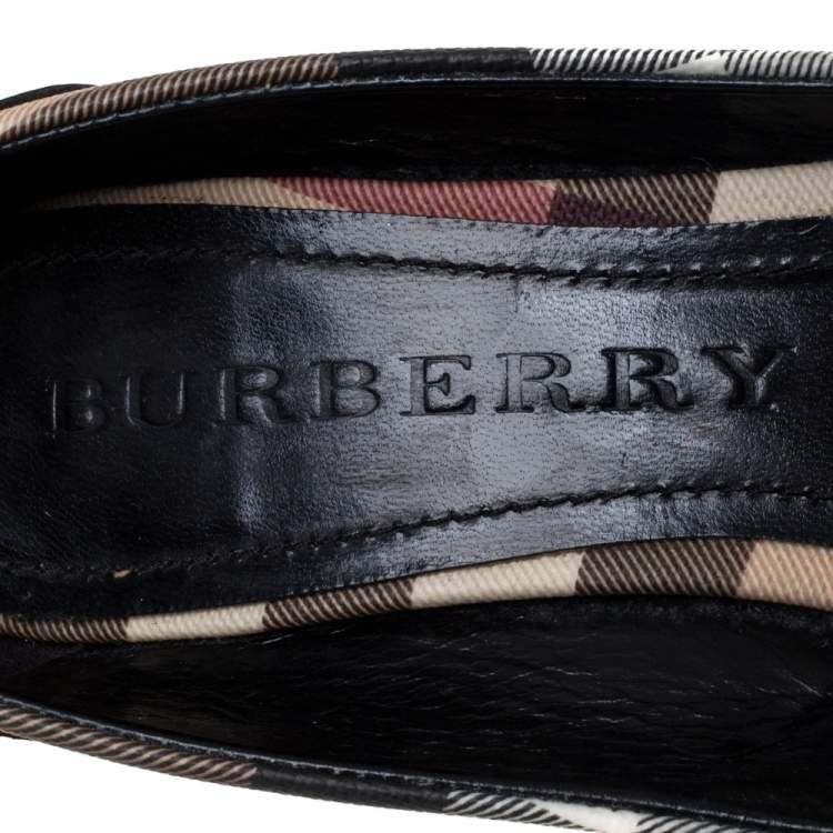 Pre Owned Burberry Metallic Grey House Check Canvas And Leather Pumps Size 37