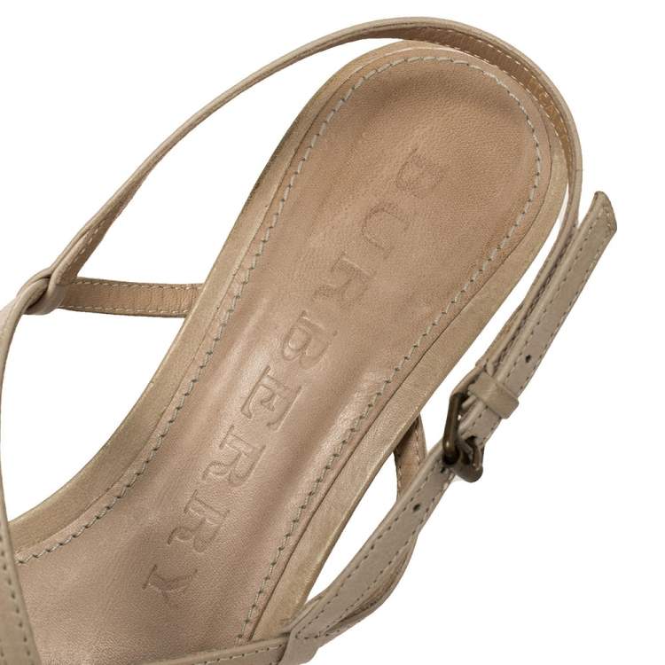 Pre Owned Burberry Beige Leather Wedge Ankle Strap Sandals Size 38