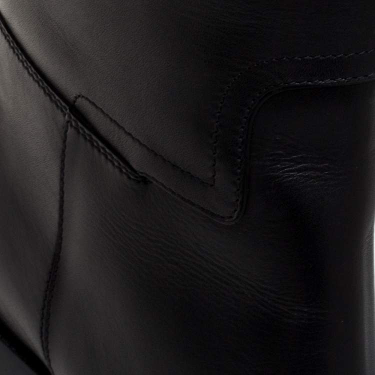 Pre Owned Burberry Black Leather Logo Buckle Embellished Knee High Boots Size 37
